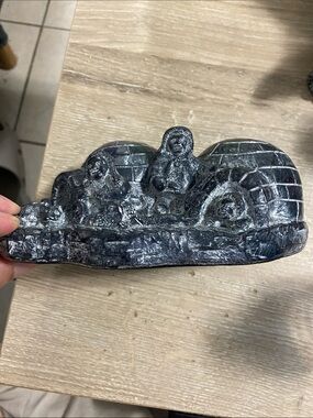 Vintage Arctic Igloo Family Resin Sculpture in Black